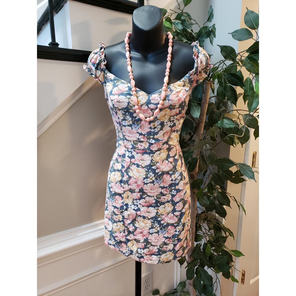 Abercrombie & Fitch Corset Mini Dress Women M Multi Floral Off Shoulder Back Zip